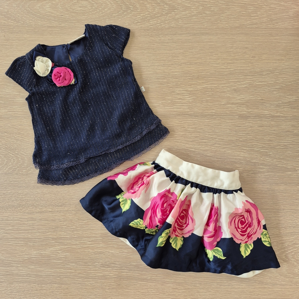 Toddler 1-2 Years Peppermint Navy and Pink Floral Skirt Set